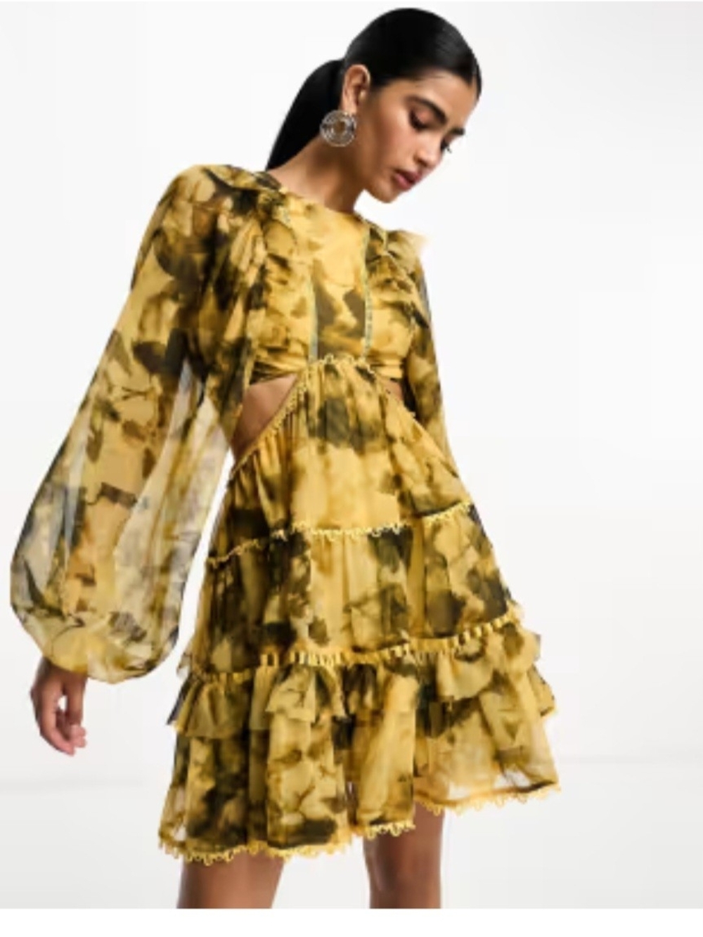 ASOS Mustard Floral Cutout Mini Dress